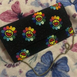 Colorful Beaded Clutch Bag Murakami Rainbow Faces Viral Handbag
